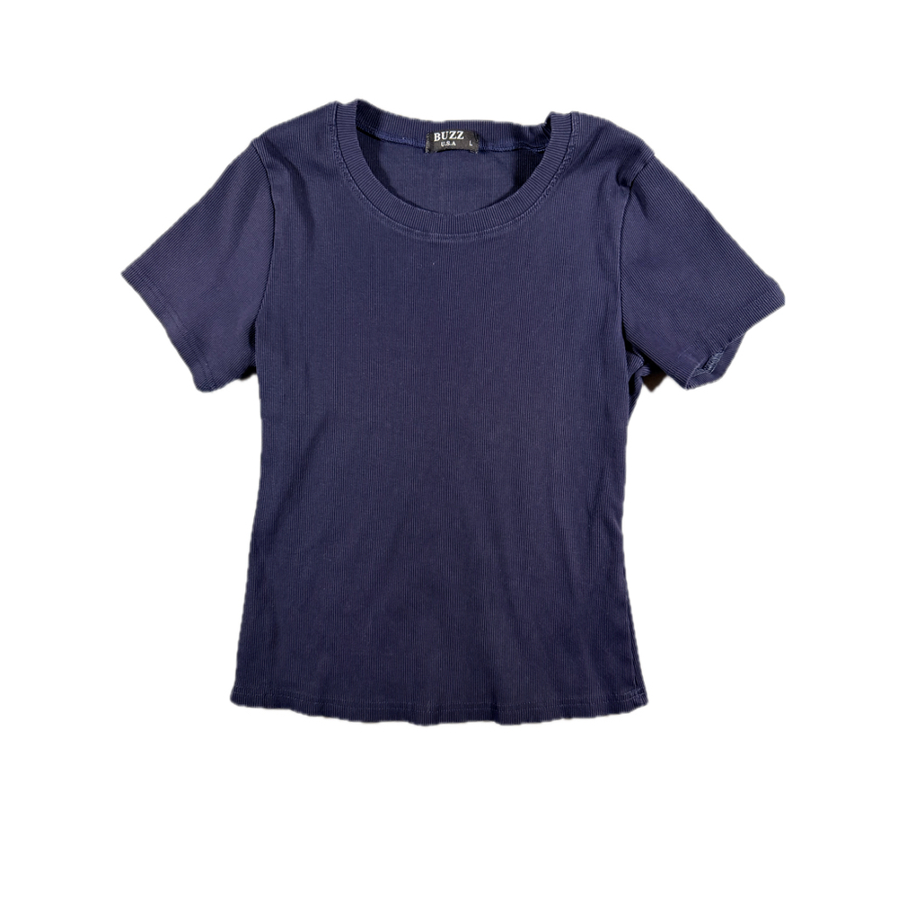 Buzz USA Vintage Navy Blue Ribbed Knit Fitted Womens Size L